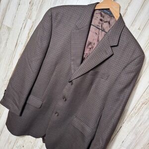 Ralph Lauren Brown Houndstooth Wool Blazer Elbow Patch Three Button Mens Size 44